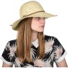 Capeline en paille papier unie avec fine ceinture tressée en faux cuir