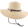 Capeline with rope as chin strap, internal drawstring for size adjustm