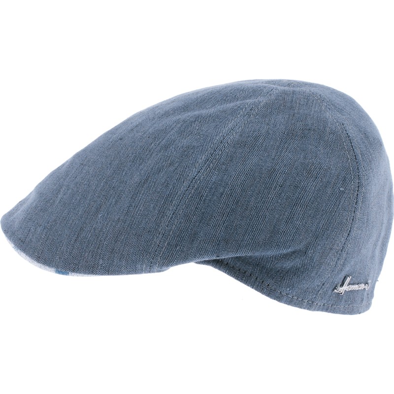 Plain color flat cap with pattern fabric under peak