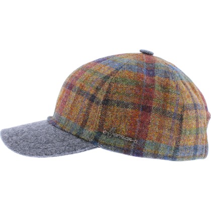 Casquette baseball à carreaux avec visière unie en lain