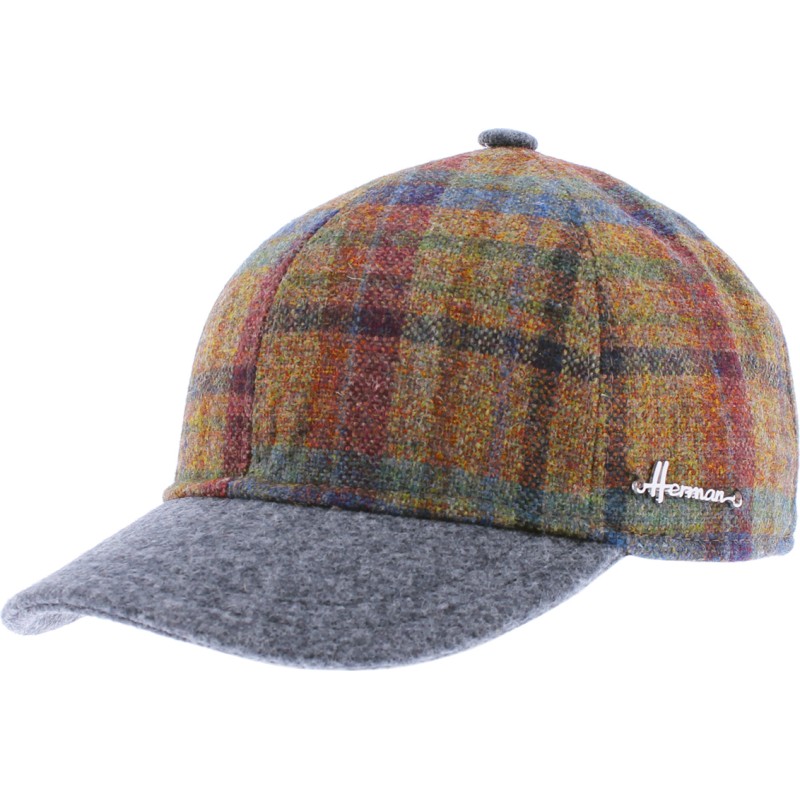Casquette baseball à carreaux avec visière unie en lain