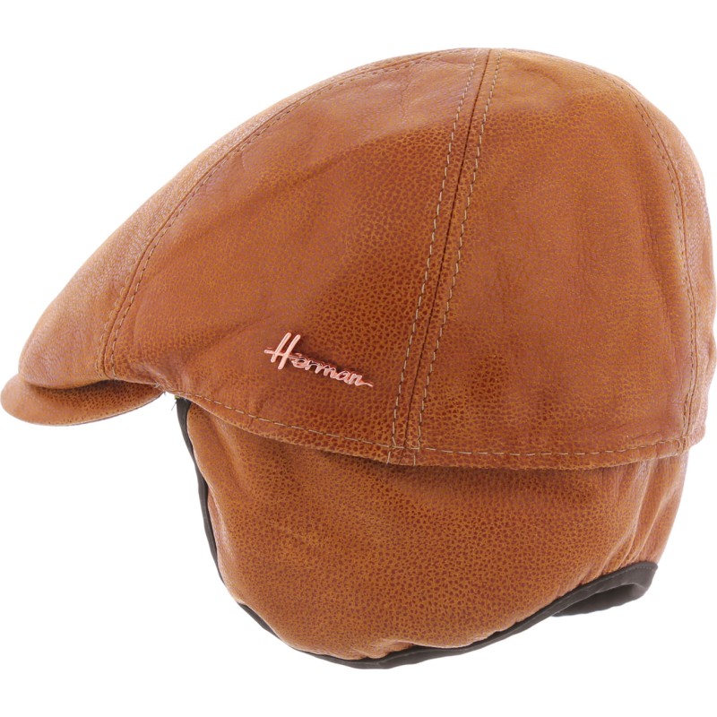 Casquette plate 6 panneaux en cuir avec cache oreille Casquette plate 6 panneaux en cuir avec cache oreille