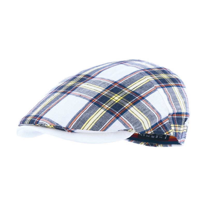 Casquette plate à carreaux visière unie