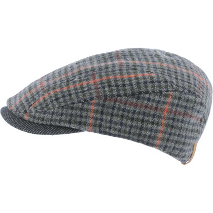 Casquette plate en tissu pied de poule avec une visière unie.