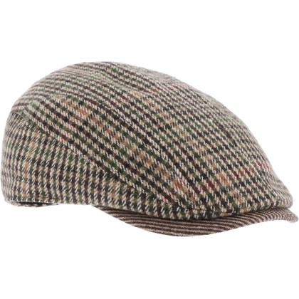Casquette plate en tissu pied de poule avec une visière unie.