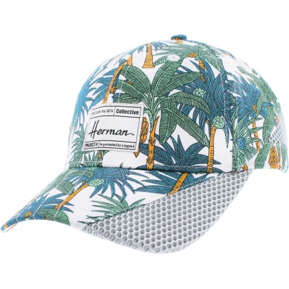 Trucker cap with palm tree motif and plain mesh