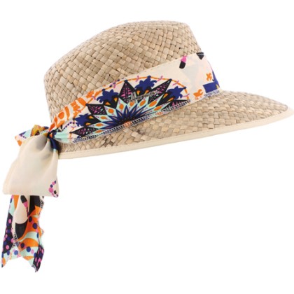 Casquette en paille naturelle unie avec foulard