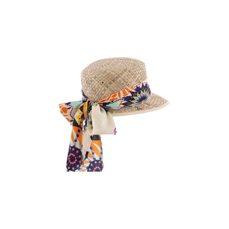 Casquette en paille naturelle unie avec foulard Casquette en paille naturelle unie avec foulard