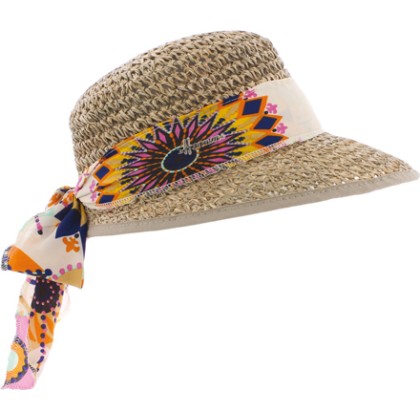 Casquette en paille jonc de mer  décoration foulards