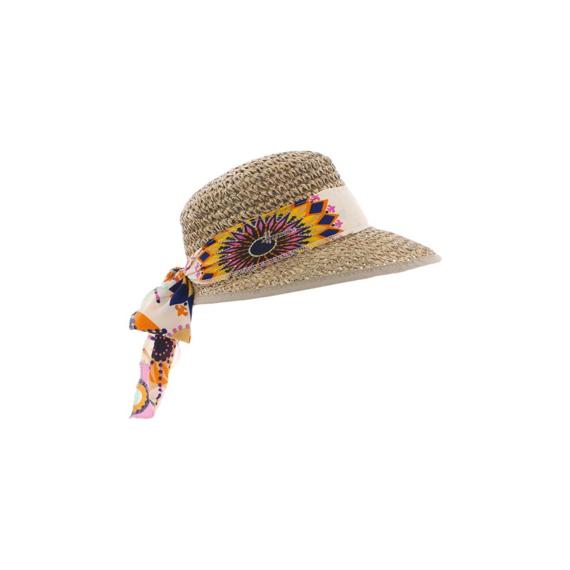 Casquette en paille jonc de mer décoration foulards