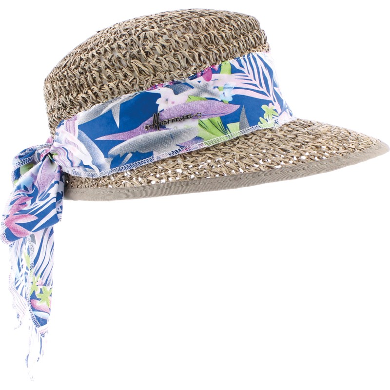 Casquette en paille jonc de mer décoration foulards