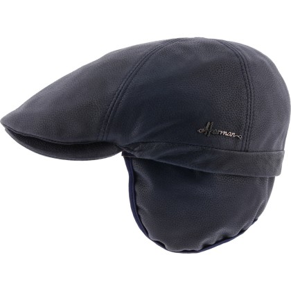 Casquette plate 6 panneaux en cuir avec cache oreille