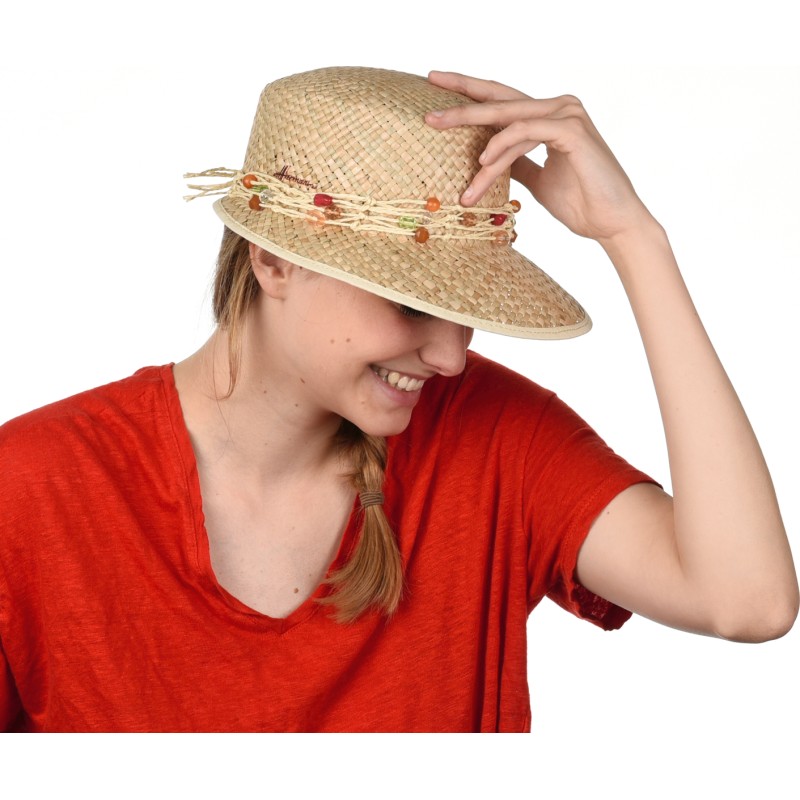 Casquette en paille naturelle unie avec foulard Casquette en paille naturelle unie avec foulard