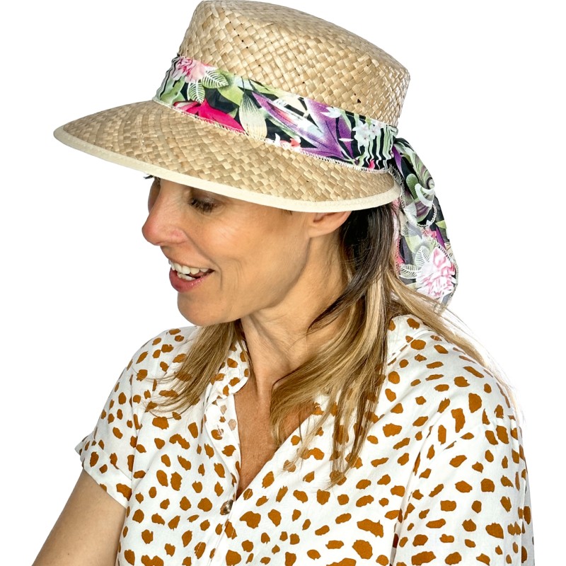 Casquette en paille naturelle unie avec foulard Casquette en paille naturelle unie avec foulard