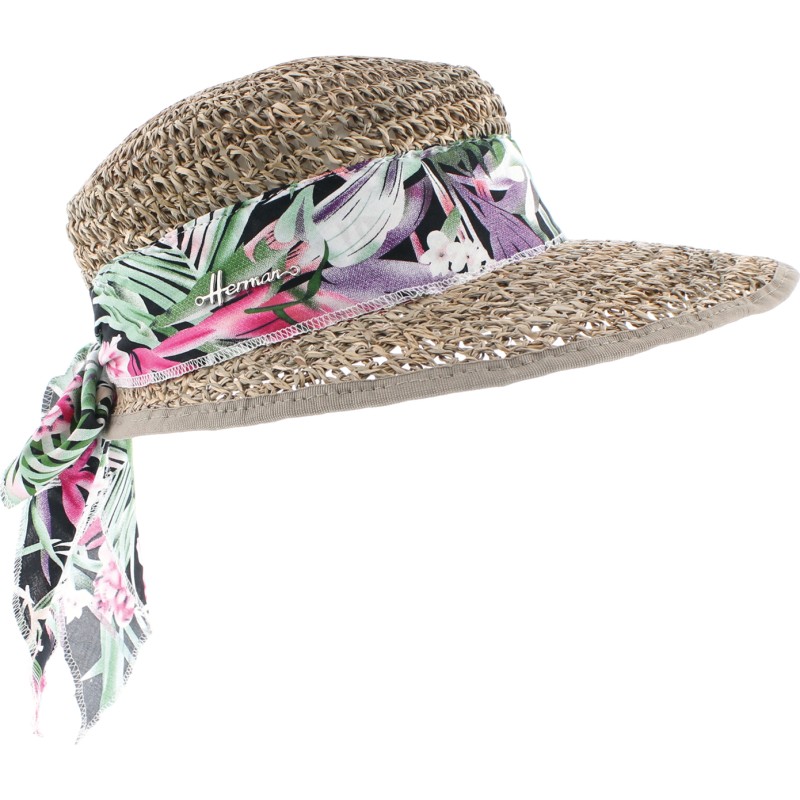 Casquette en paille jonc de mer décoration foulards