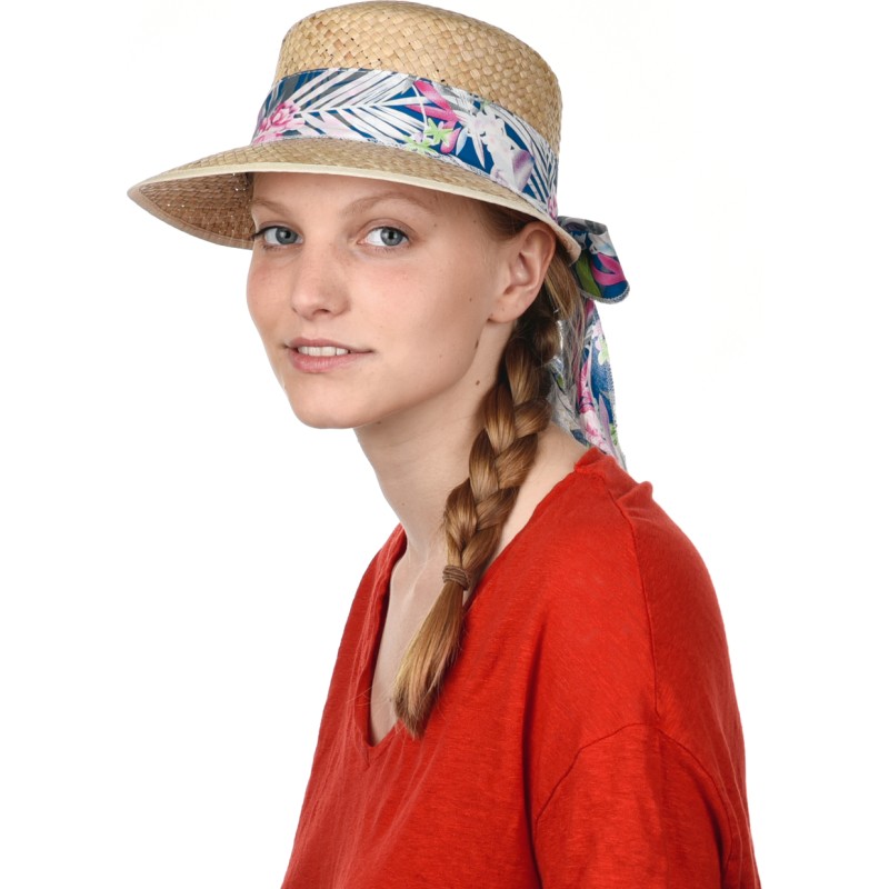 Casquette en paille naturelle unie avec foulard Casquette en paille naturelle unie avec foulard