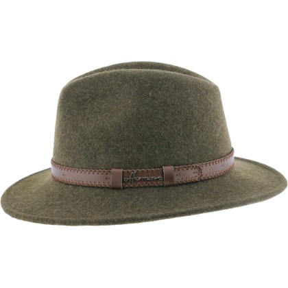 Chapeau adulte grand bord coupé cousu chiné avec ceinture surpiquée.