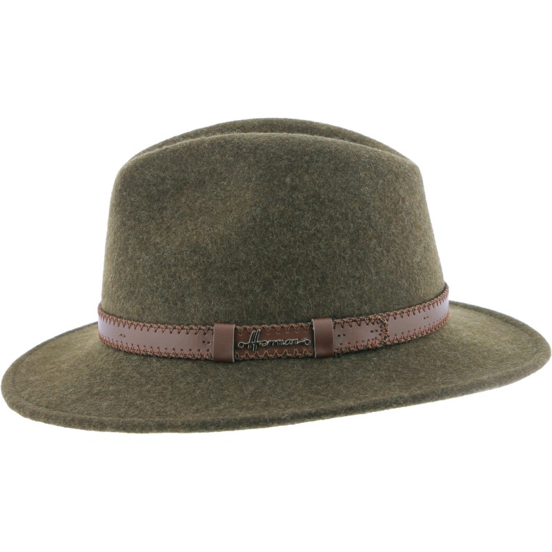 Chapeau adulte grand bord coupé cousu chiné avec ceinture surpiquée.