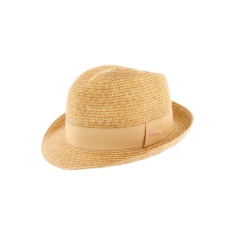 Chapeau enfant paille papier chiné + gros grain uni