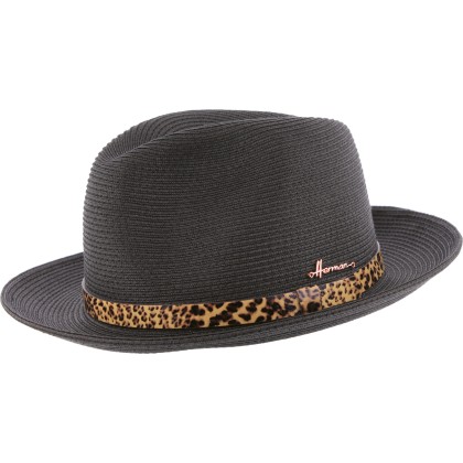 Chapeau grand bord noir en paille polypropylène cousue, résistant à la