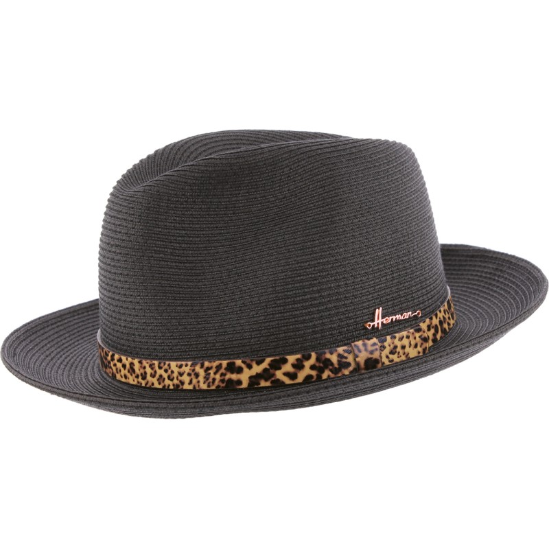Chapeau grand bord noir en paille polypropylène cousue, résistant à la