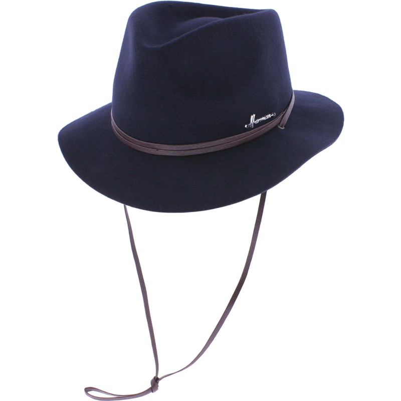 Chapeau feutre 90gr petit bord uni avec fine ceinture et jugulaire imi