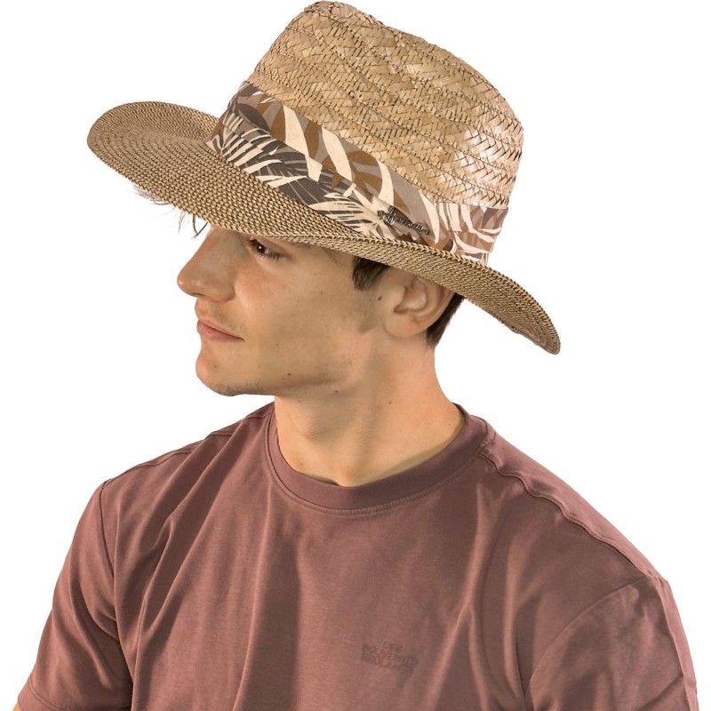 Chapeau grand bord avec la calotte en paille naturelle et le bord en p Chapeau grand bord avec la calotte en paille naturelle et le bord en p