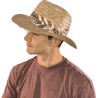 Large brim hat with the crown in natural straw and the brim in heather