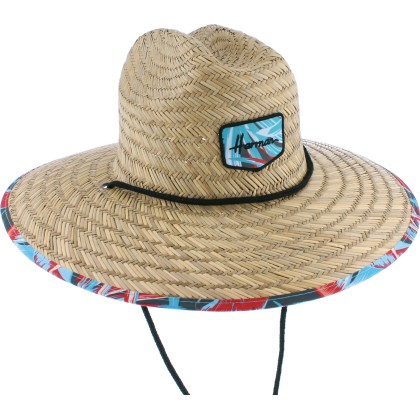 Chapeau paille naturelle grand bord  avec jugulaire dessous en tissu i