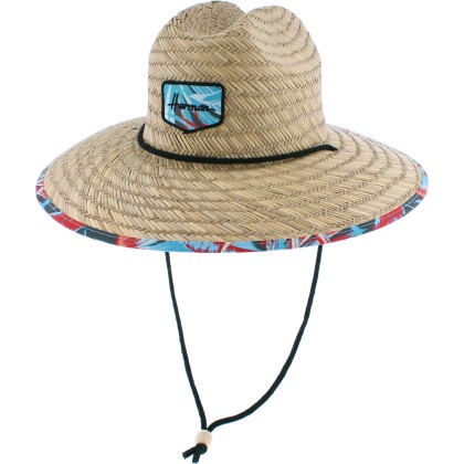 Chapeau paille naturelle grand bord  avec jugulaire dessous en tissu i