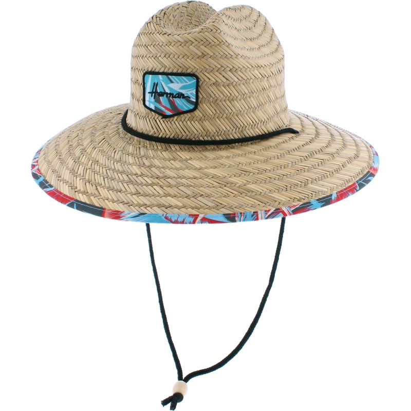Chapeau paille naturelle grand bord  avec jugulaire dessous en tissu i