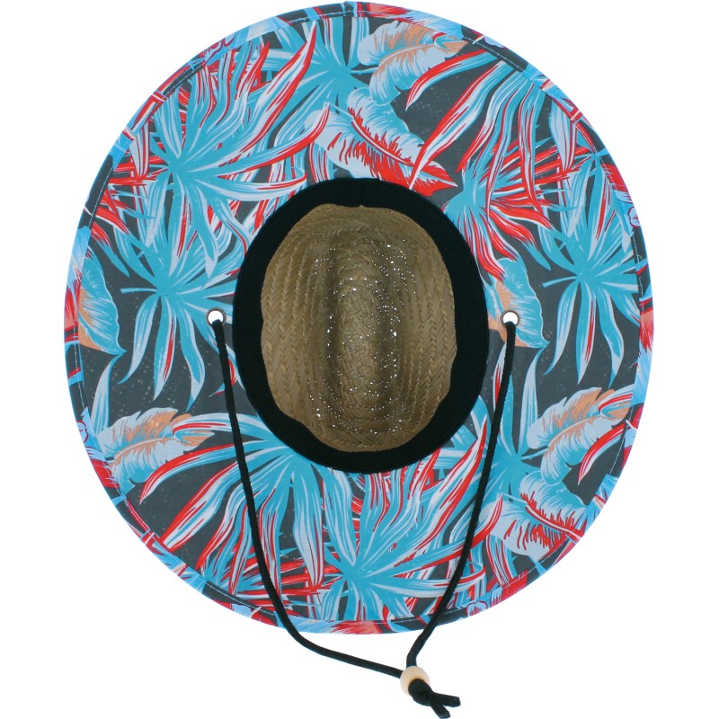 Chapeau paille naturelle grand bord  avec jugulaire dessous en tissu i
