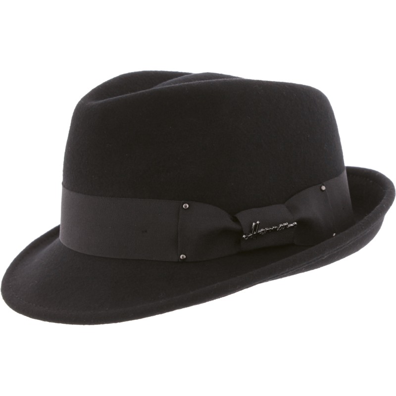 Chapeau petit bord relevé en feutre uni noir avec ruban + nœud noir