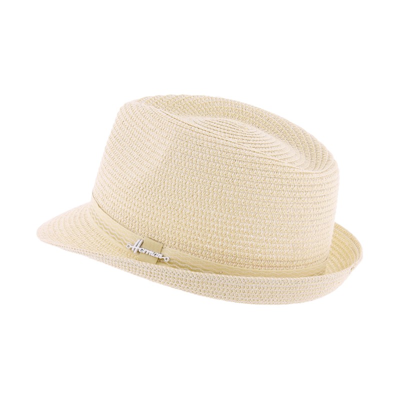 Chapeau petit bord relevé en paille papier uni avec ruban uni ton sur Chapeau petit bord relevé en paille papier uni avec ruban uni ton sur