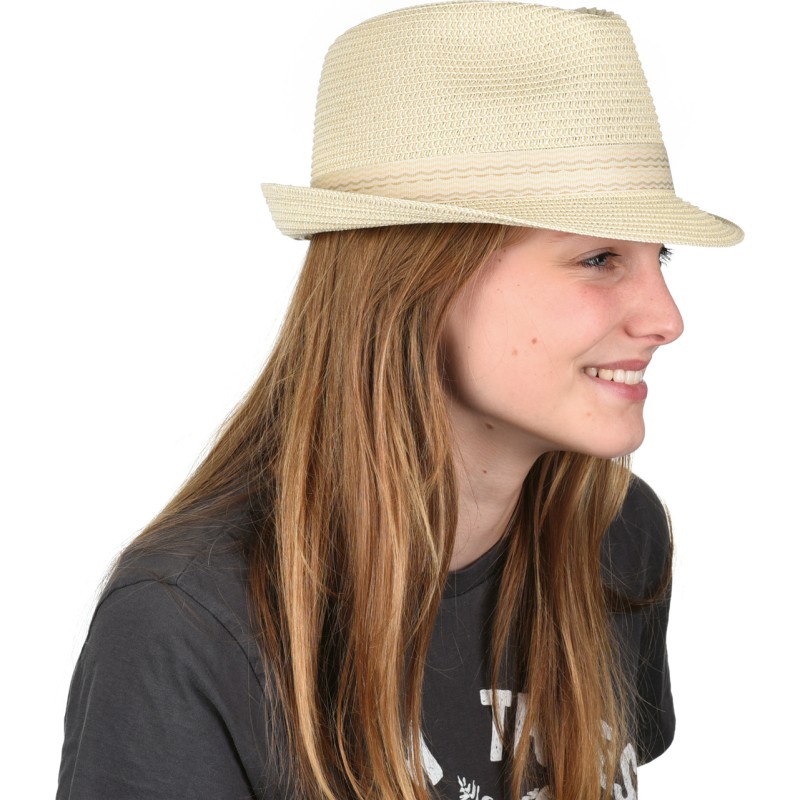 Chapeau petit bord relevé en paille papier uni avec ruban uni ton sur Chapeau petit bord relevé en paille papier uni avec ruban uni ton sur