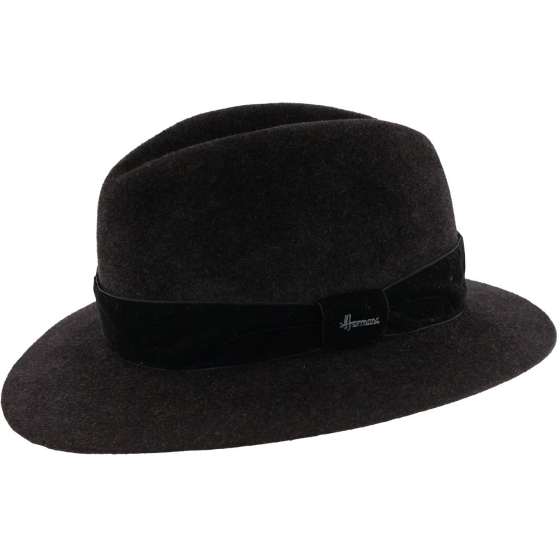 Chapeau en feutre de laine uni avec ceinture en velours lisse