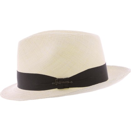 Chapeau "Panama" petit bord en bicolore contraste avec son gros grain