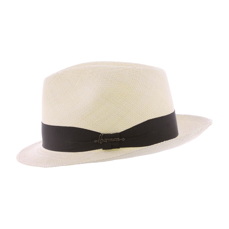 Chapeau "Panama" petit bord en bicolore contraste avec son gros grain