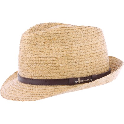 Chapeau petit bord en raphia naturel cousu avec une cei