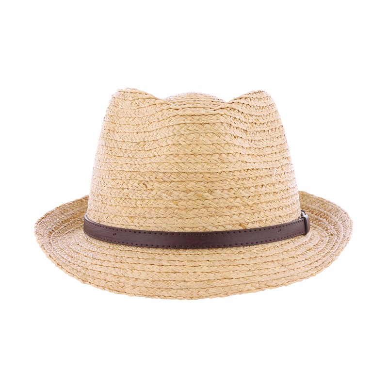 Chapeau petit bord en raphia naturel cousu avec une cei