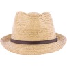 Chapeau petit bord en raphia naturel cousu avec une cei