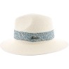 Large brim hat, in paper straw and internal drawstring to adjust size.