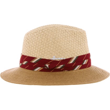 Chapeau de paille à grand bord décoration foulard. Protection UPF 30