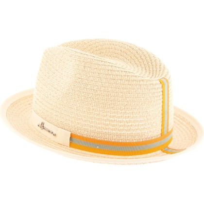 Small brim hat in paper straw with bounded edge