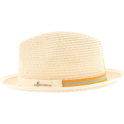 Chapeau petit bord en paille papier uni, bord bourdonné. Gros grain bi