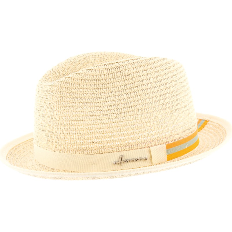 Chapeau petit bord en paille papier uni, bord bourdonné. Gros grain bi