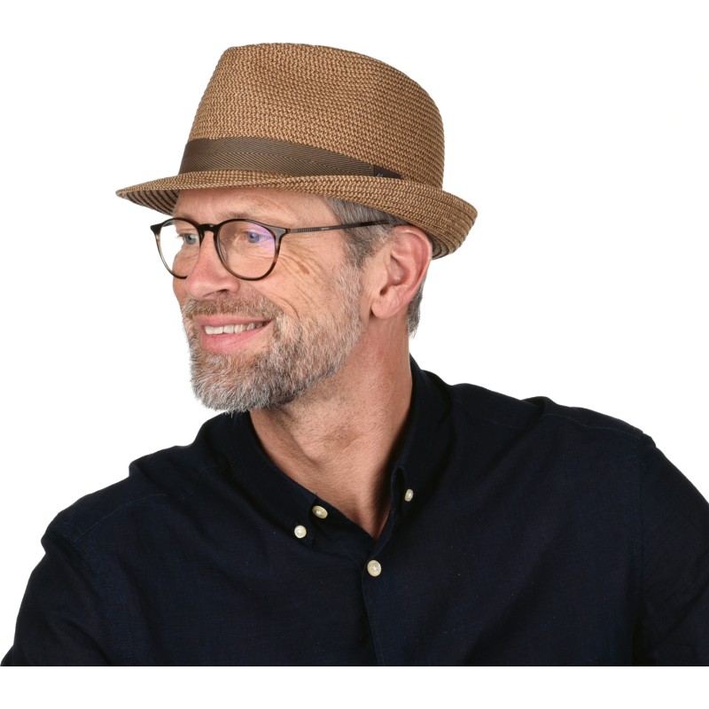 Chapeau petit bord relevé en paille papier uni avec ruban Chapeau petit bord relevé en paille papier uni avec ruban