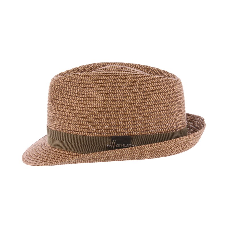 Chapeau petit bord relevé en paille papier uni avec ruban Chapeau petit bord relevé en paille papier uni avec ruban