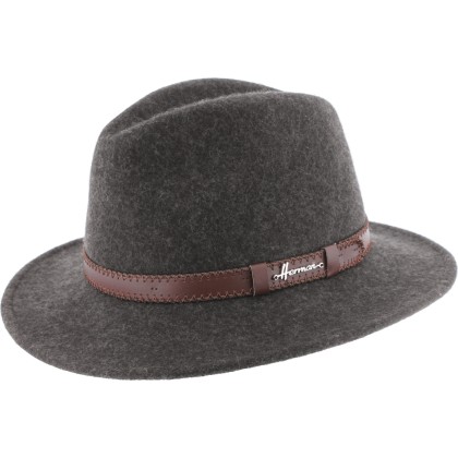 Chapeau adulte grand bord coupé cousu chiné avec ceinture surpiquée.
