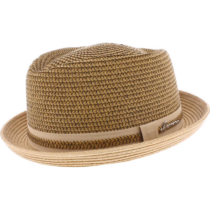 Chapeau Porkpie en paille papier cousue avec cordon de